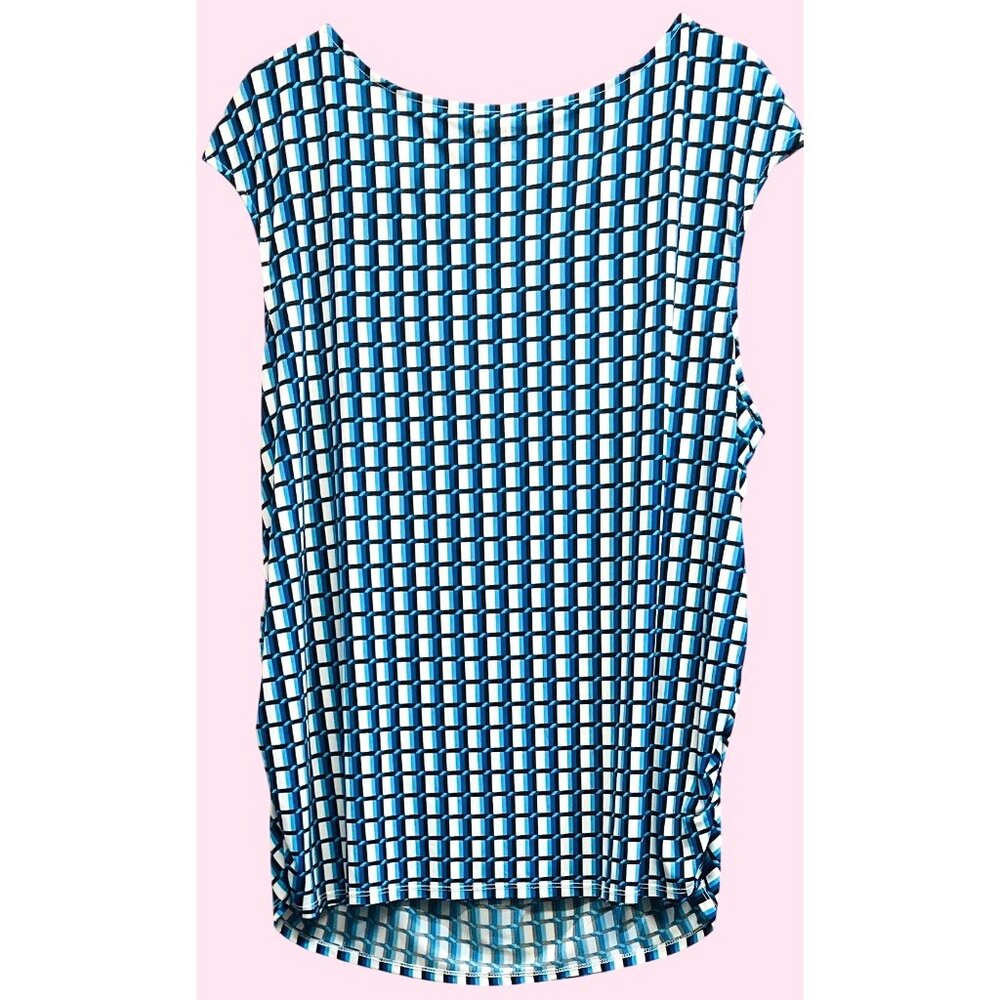 Lane Bryant Womens Cowl Neck Top 22/24 Blue & White Geometric Print Polyester/Sp - Picture 2 of 3